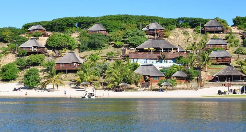 Thatched lodges by the Bilene lagoon