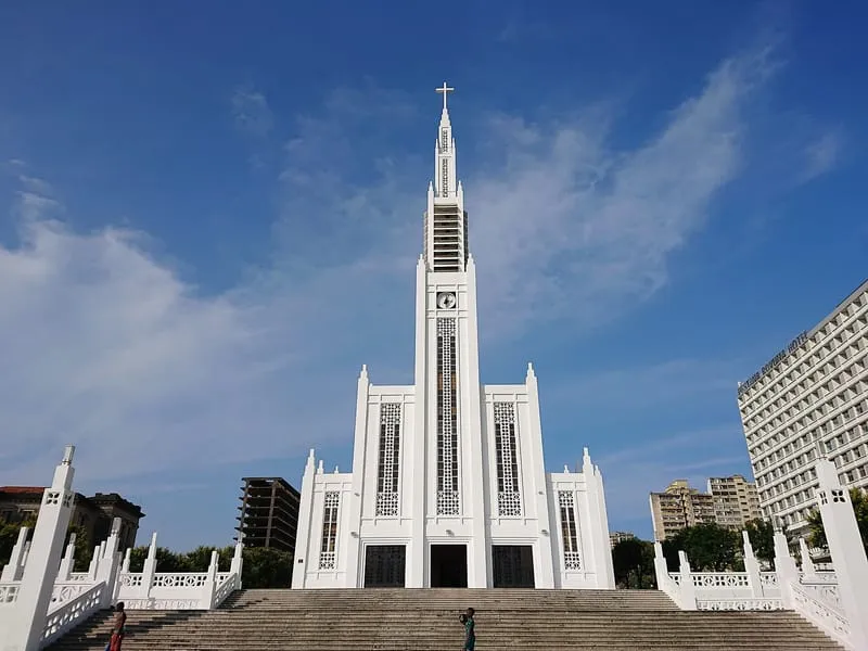 White façade of the Cathedral of Our Lady of the Immaculate Conception in Maputo