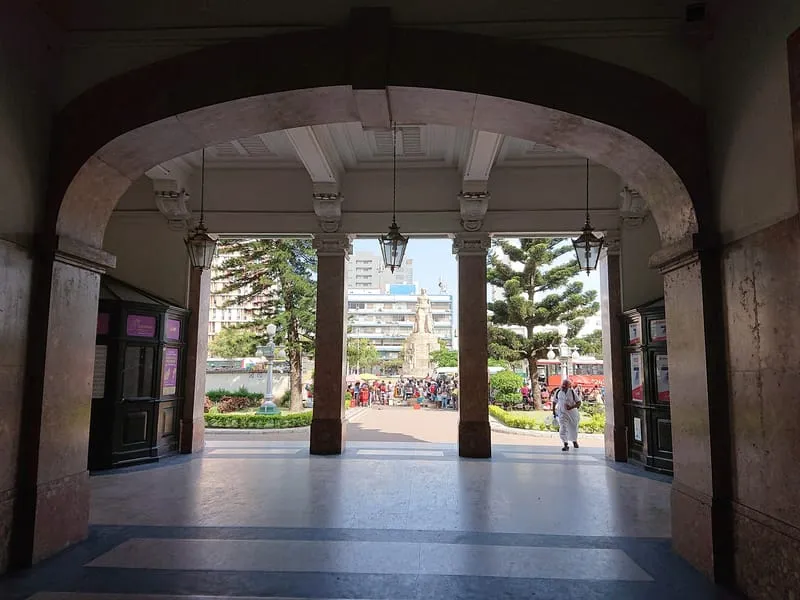 Workers' Square seen from the arcade of Maputo Central Station